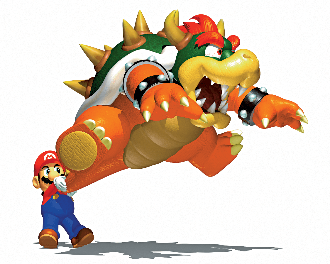 Mario grabbing and throwing Bowser