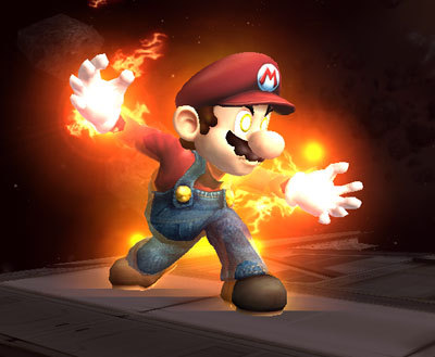 Mario throwing his famous fireballs